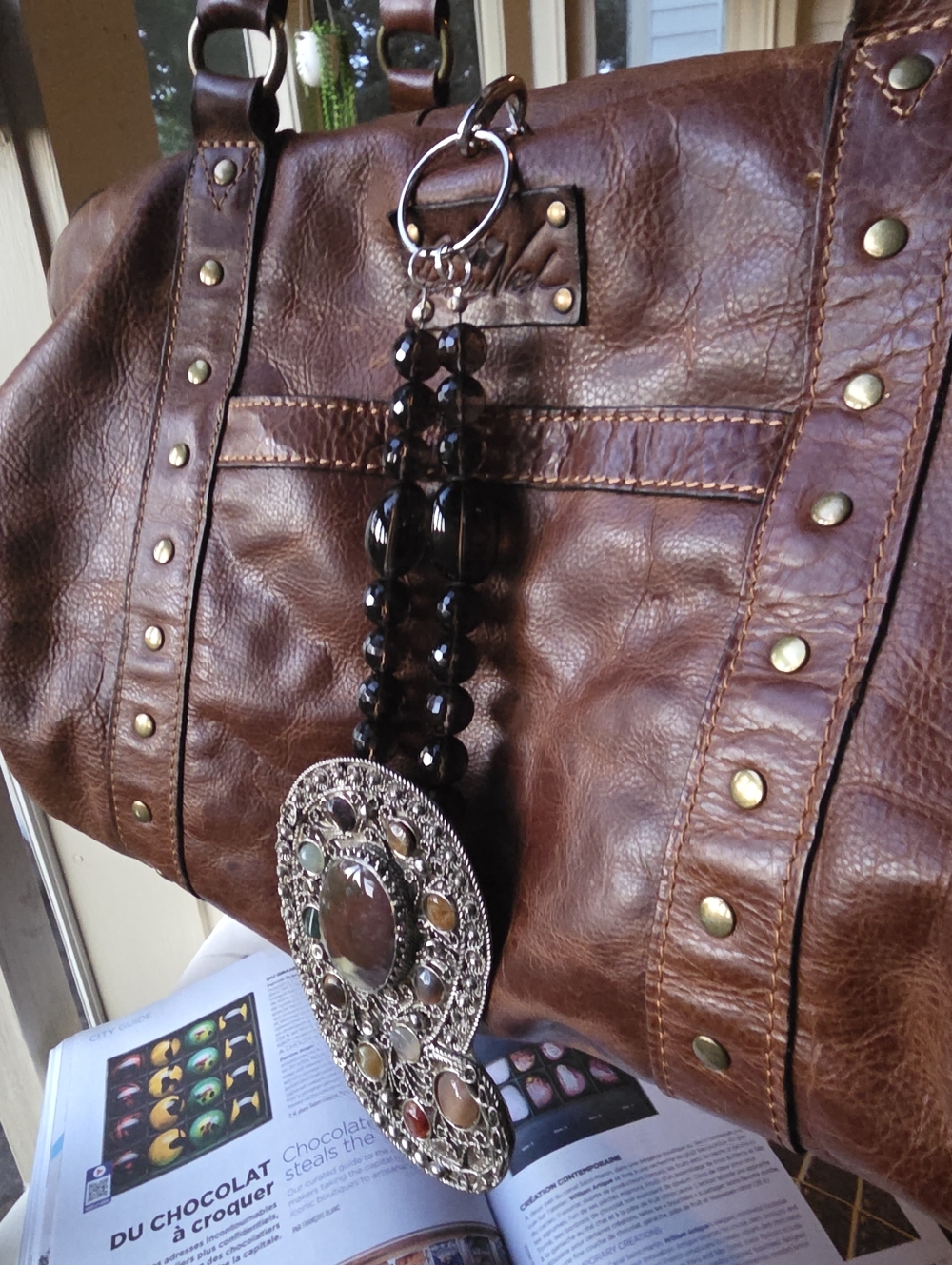 Custom Bag Charm! Gemstones & Smoky Quartz W/Silvertone Hardware.Oversized. OOAK